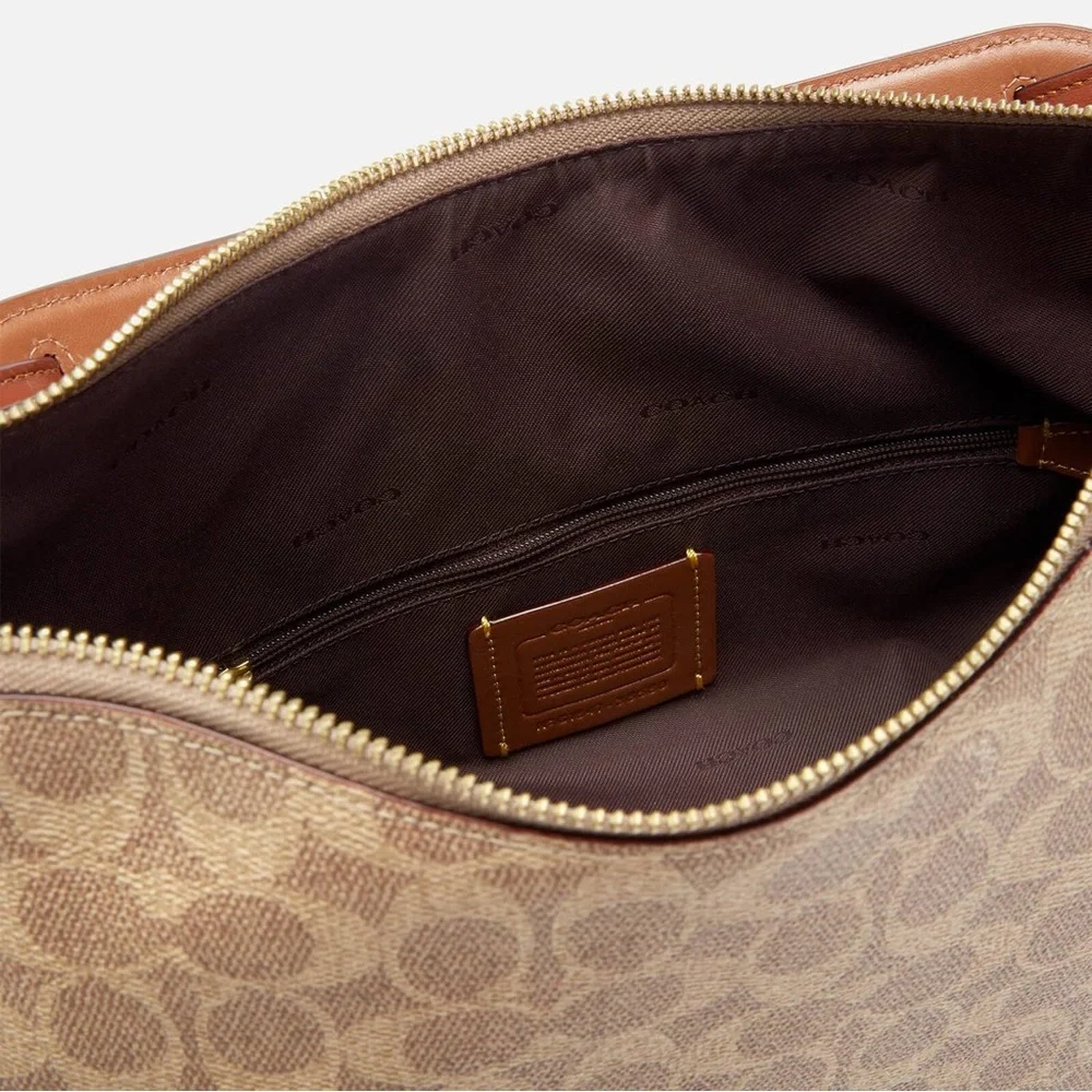 Coach Signature Hobo Tan Rust Shoulder Leather Coated Canvas Bag